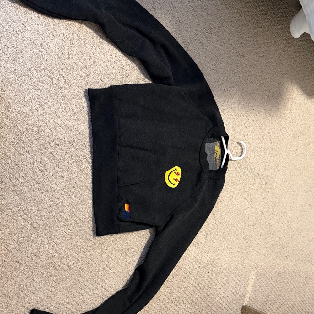 Aviator Nation Black Sweater with Yellow Smiley